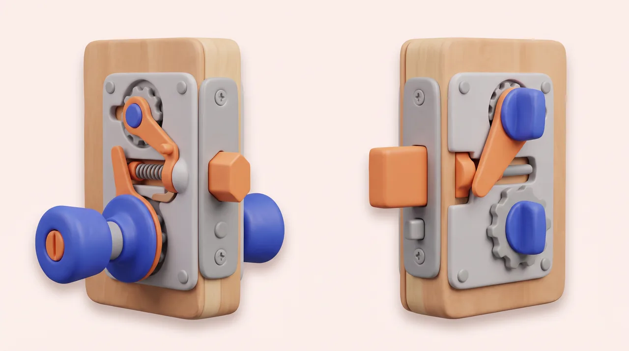 Comparaison en 3D : porte claquée retenue par le pêne demi-tour, porte fermée à clé retenue par le pêne dormant